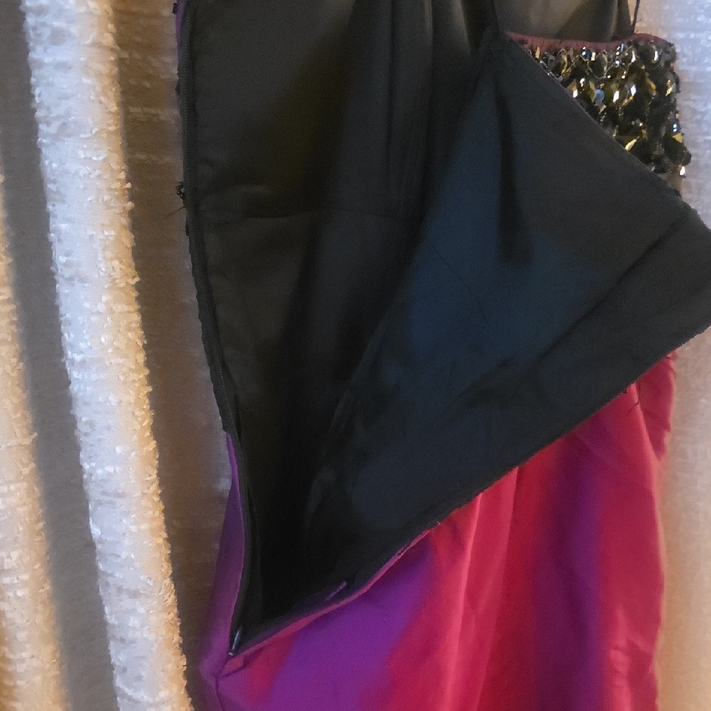 Magenta and Black Sequin Bodice Mini Dress - Picture 4 of 6
